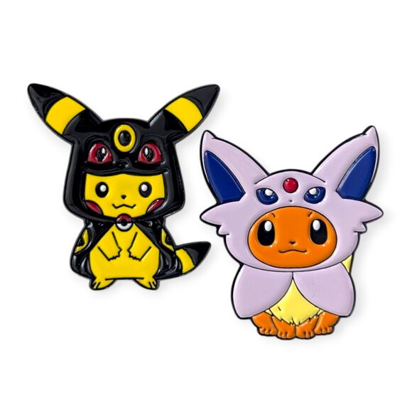 Pokemon Enamel Fantasy Pins: Pikachu and Eevee in Umbreon and Espeon Poncho